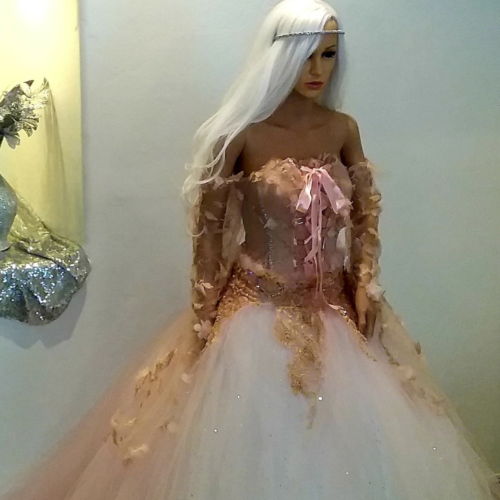 CAROLINE Blush Corseted Wedding Ballgown